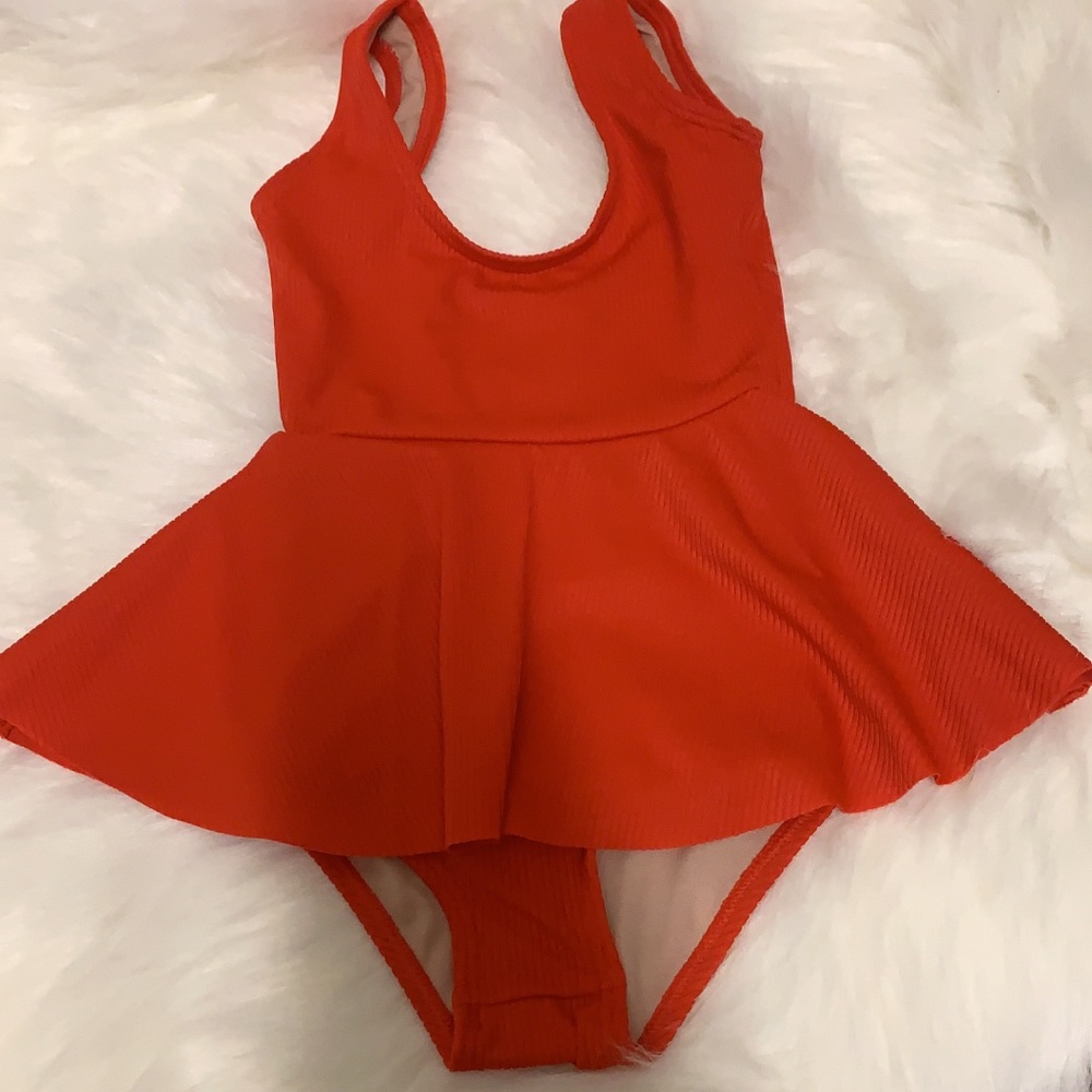 NWOT Kortni Jeane Baby Swim Dress in Ribbed Lava Red 9M